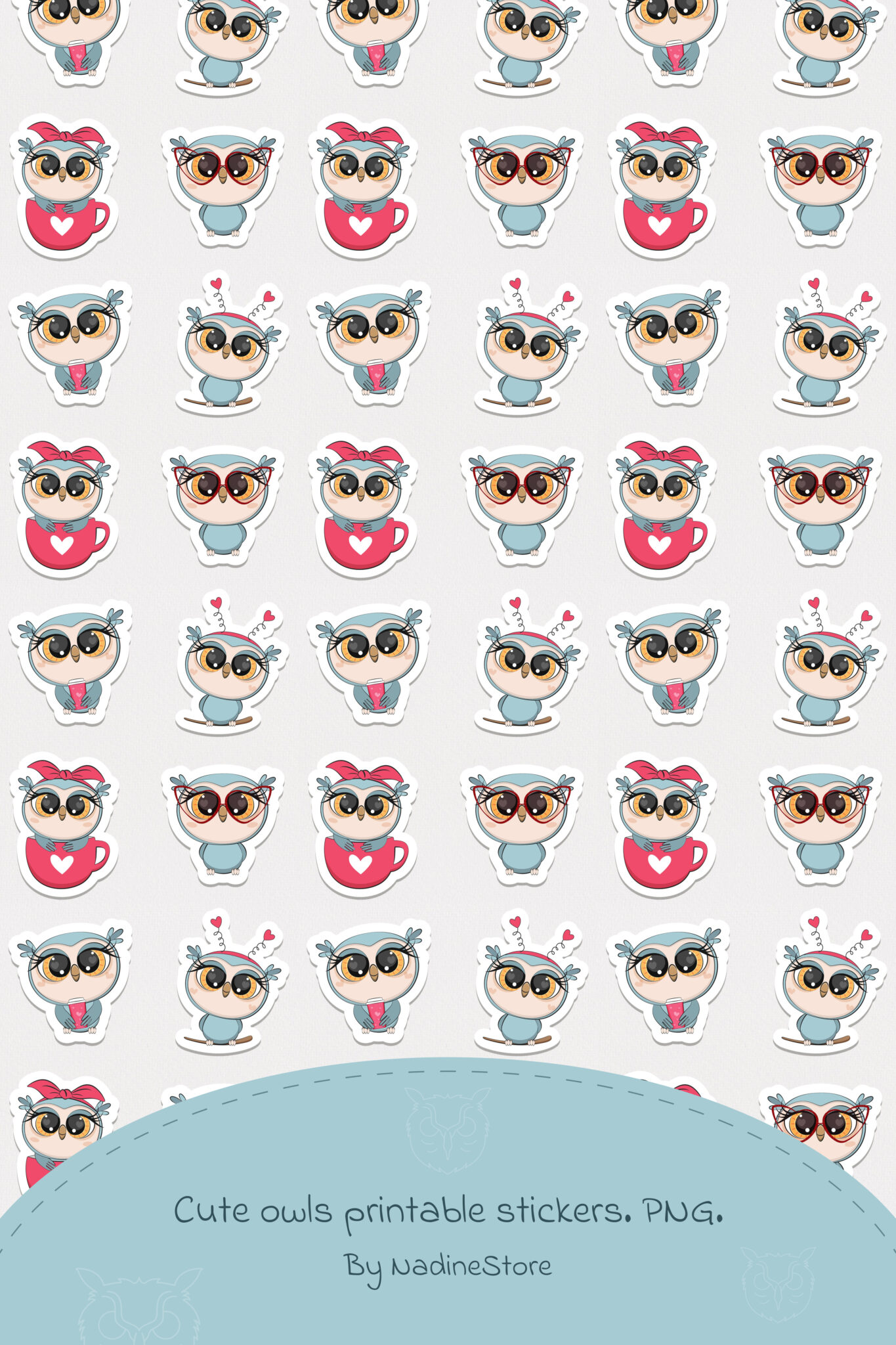 Cute Owls Printable Stickers. PNG. – MasterBundles