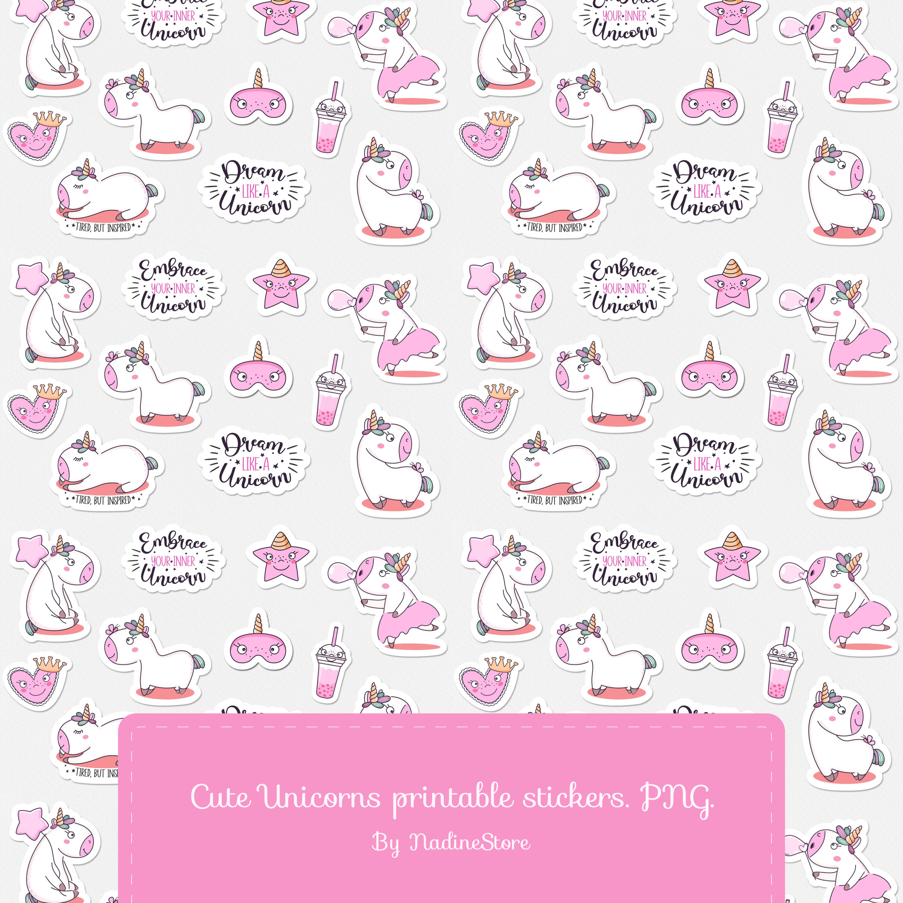 Preview cute unicorns printable stickers.