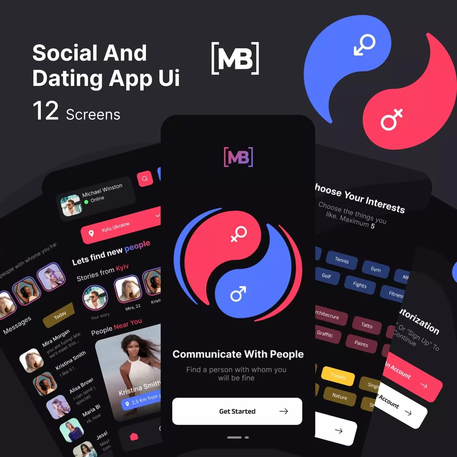 Dating App UI Concept Dark Style Preview 5.