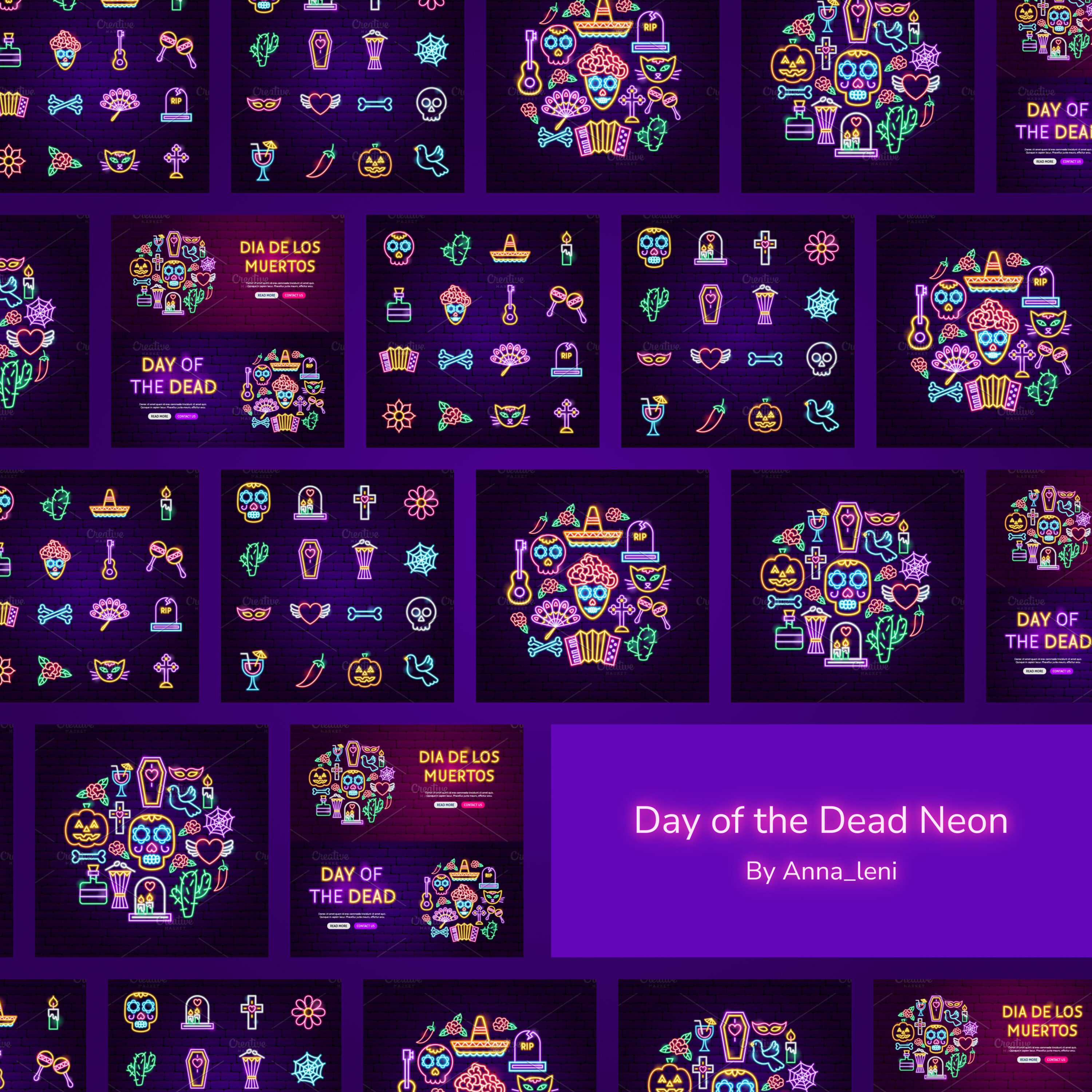Prints of day of the dead neon.