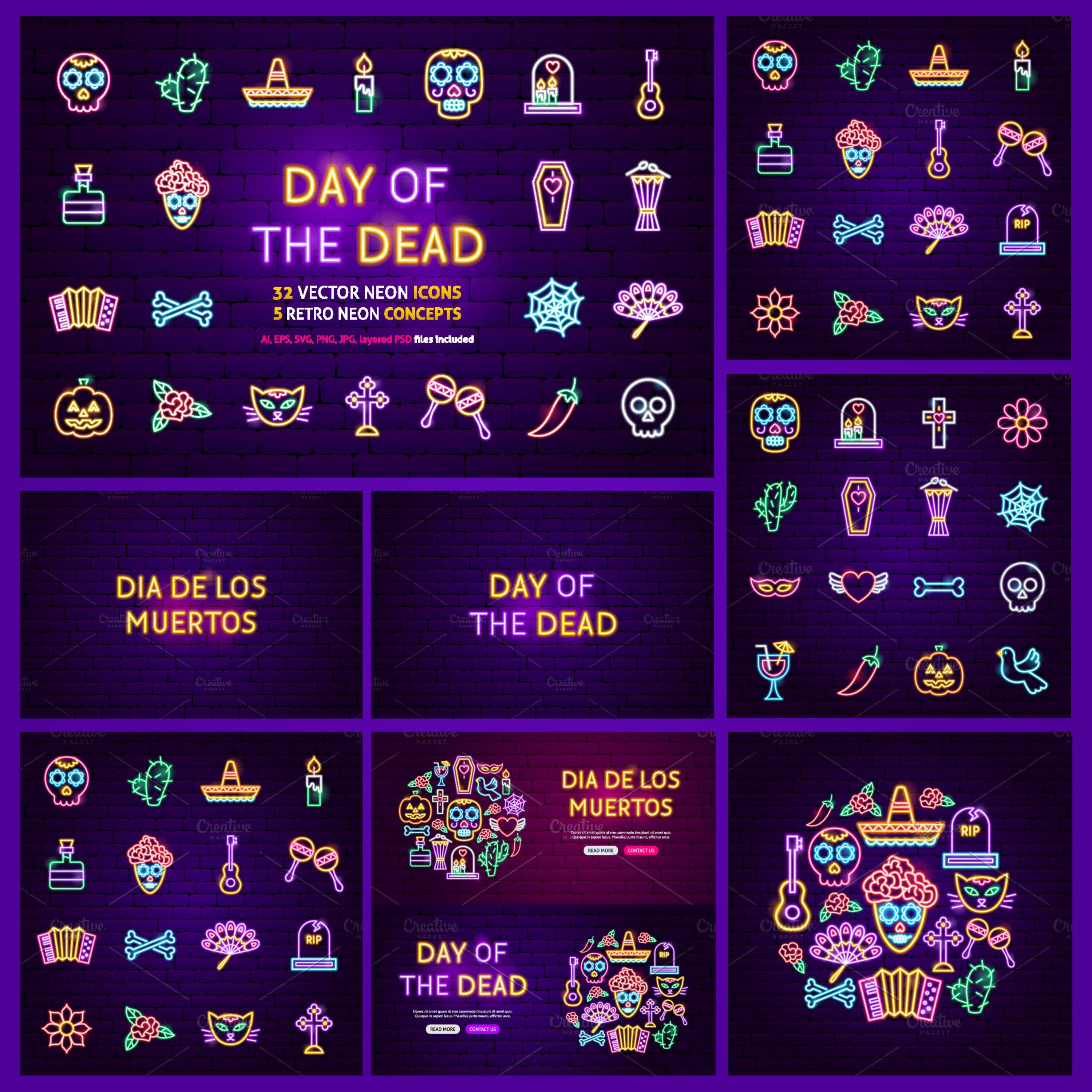 Day of the dead neon image preview.
