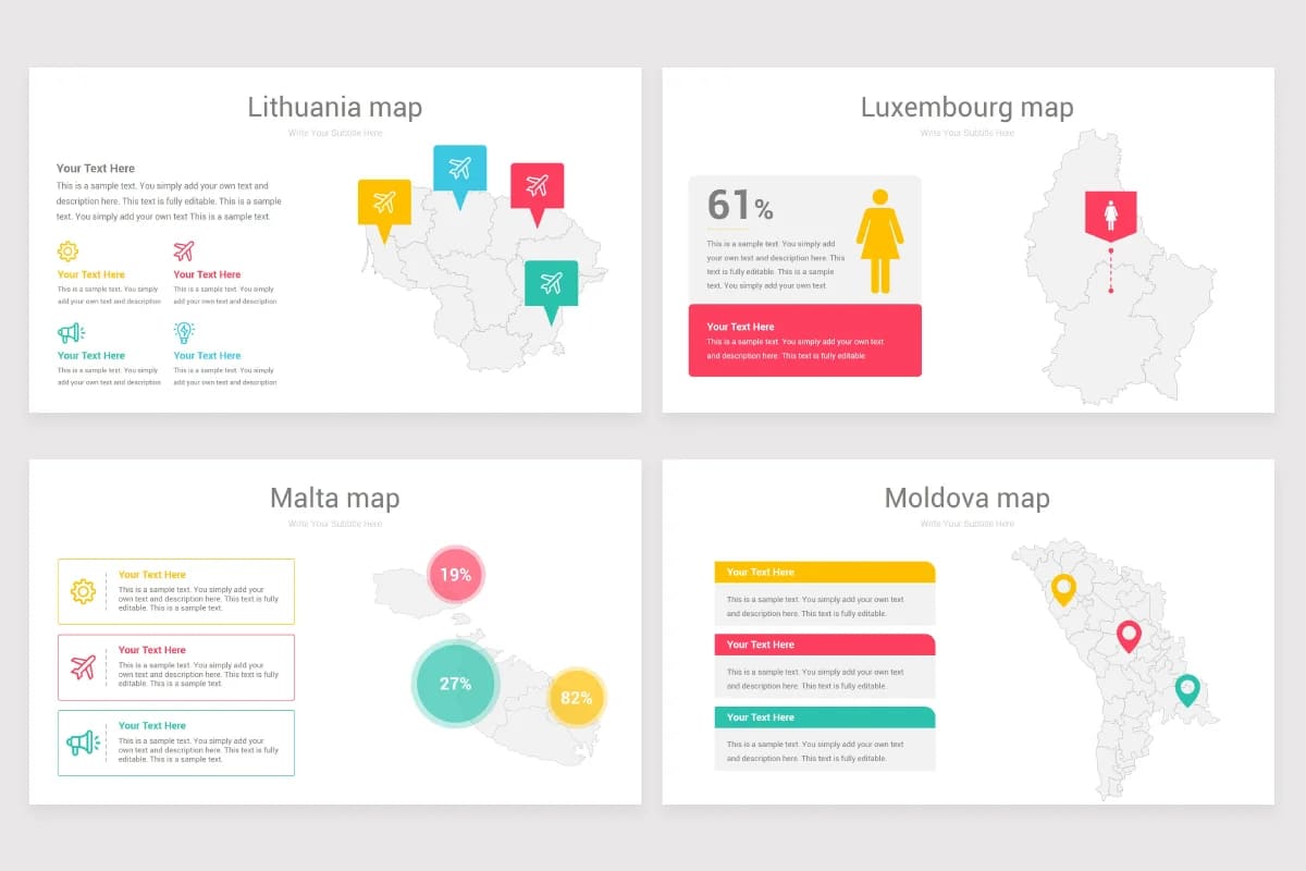 europe maps powerpoint, lithuania, luxembourg, malta, moldova maps.
