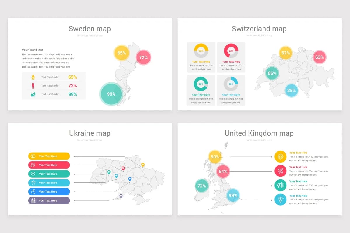 europe maps powerpoint, sweden, switzerland, ukraine, uk maps.