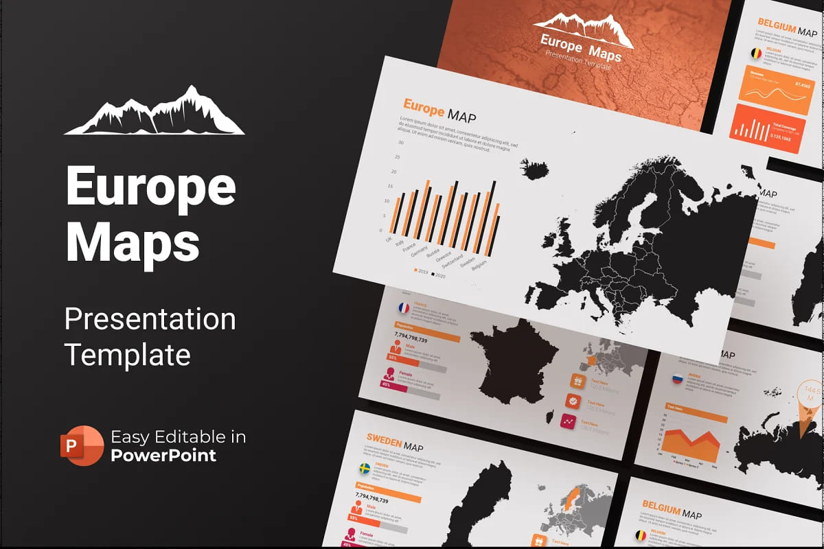 europe maps pptx template presentation.