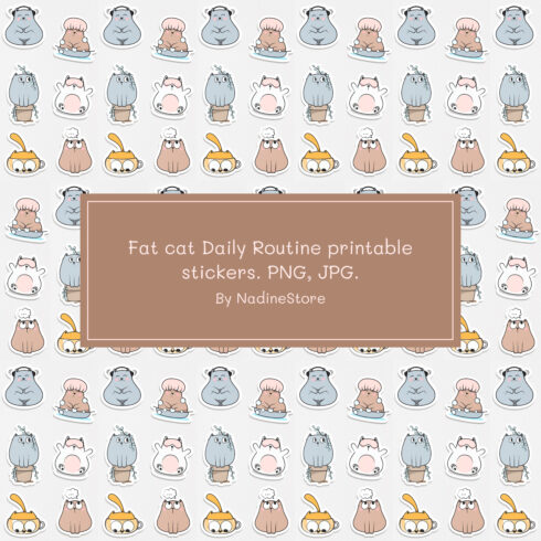Fat cat daily routine printable stickers preview..