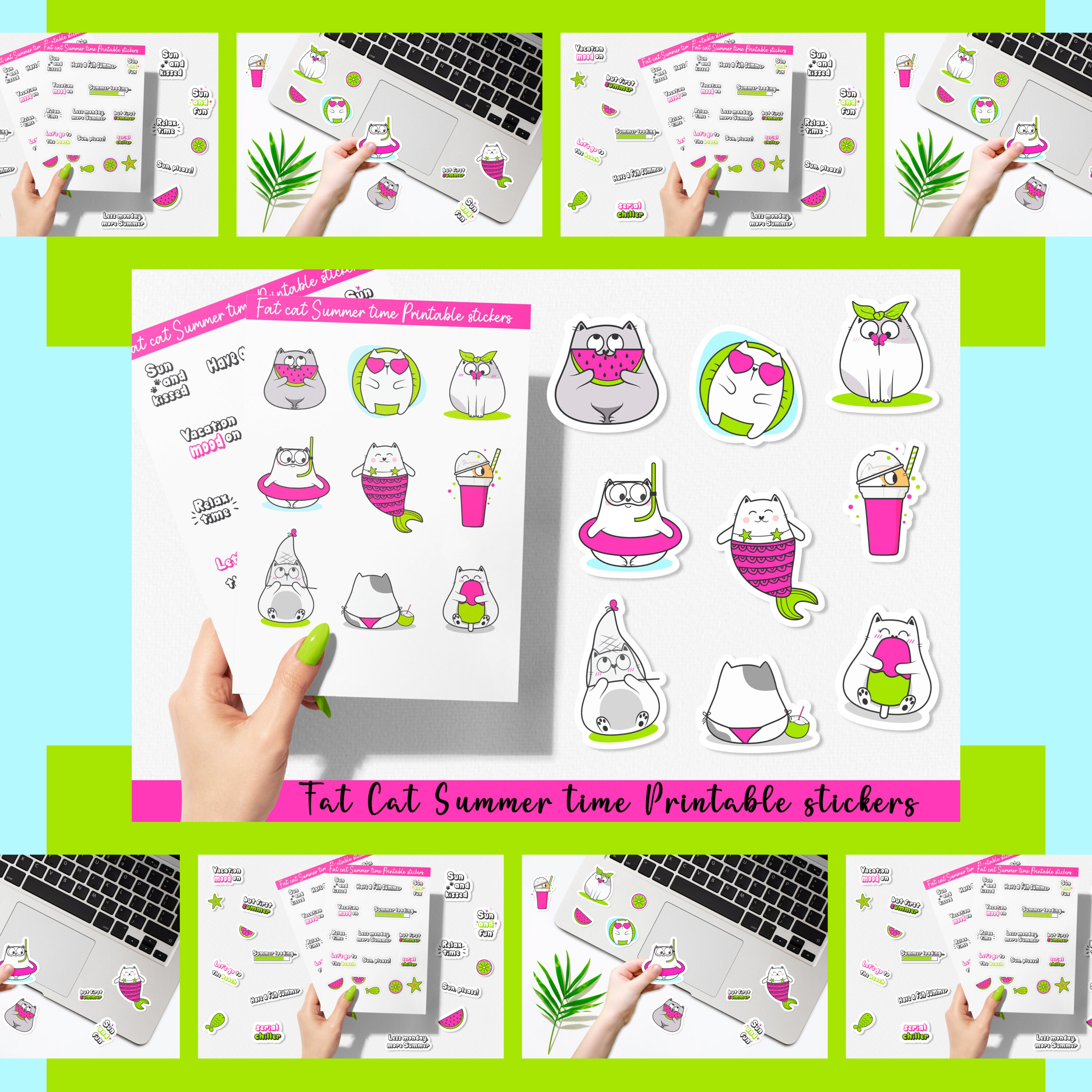 Prints of fat cat summer time printable stickers.