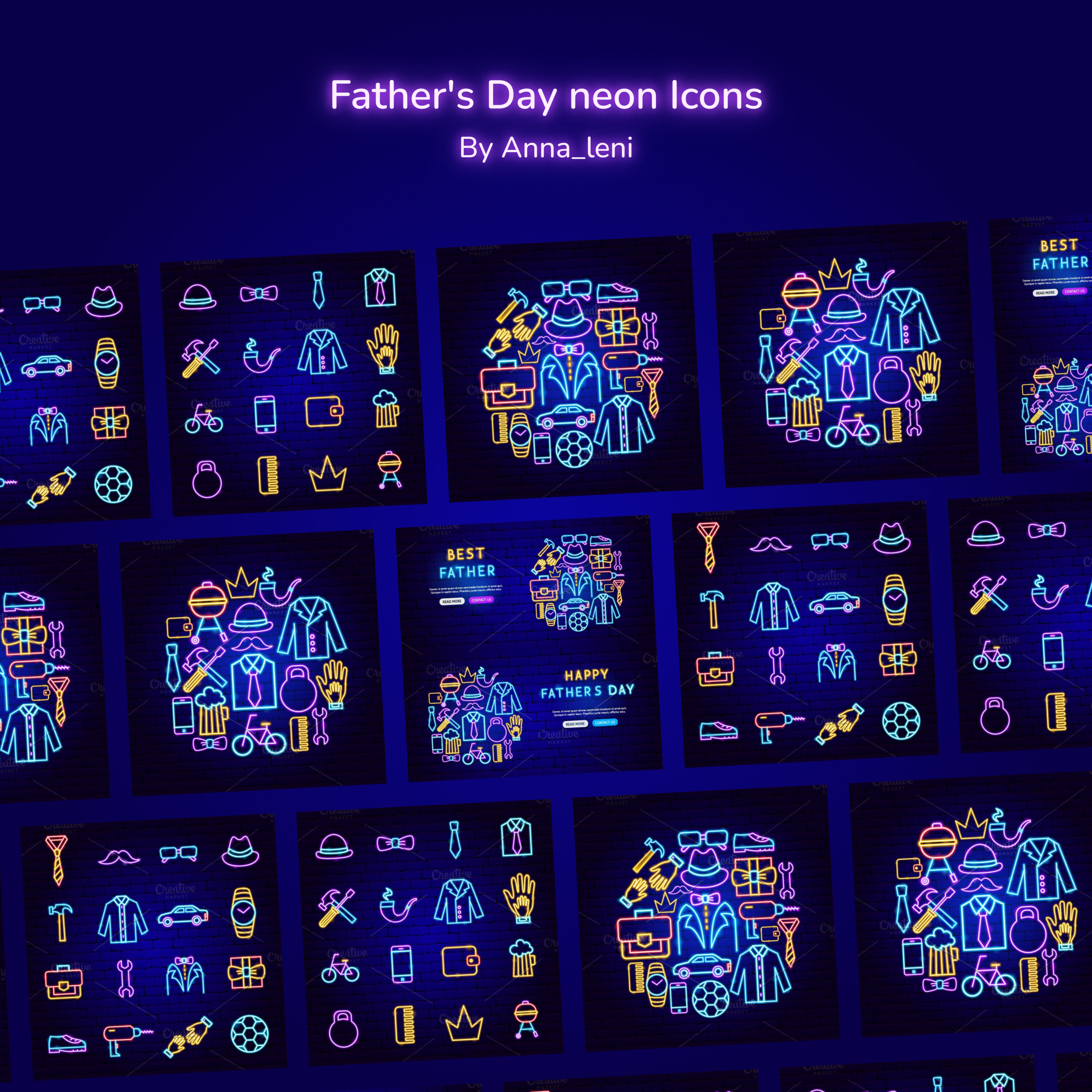 Prints of fathers day neon icons.