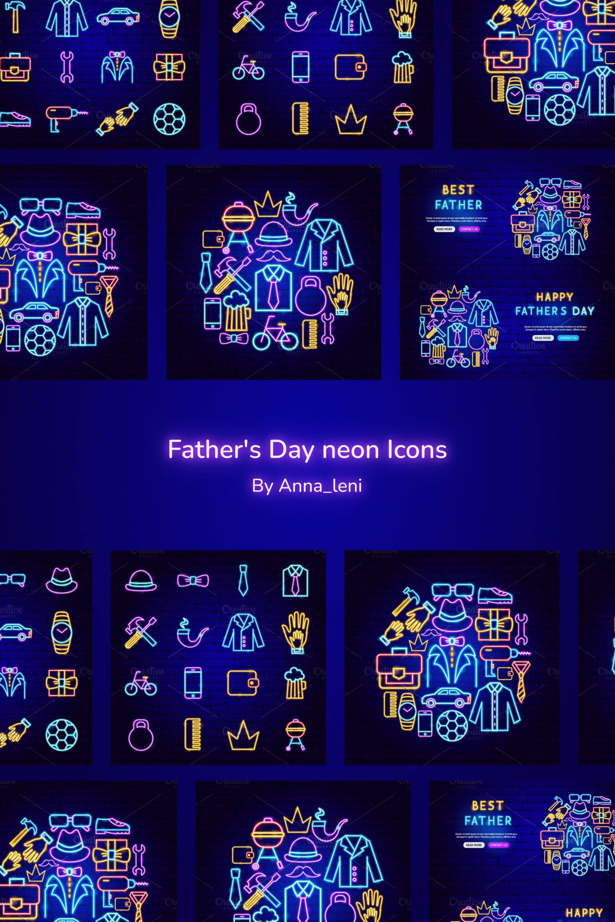 Fathers day neon icons of pinterest.