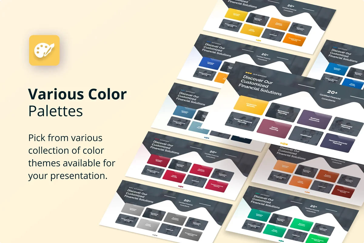 finanshl financial consulting, various color palettes.