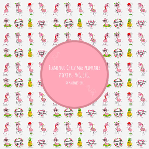 Flamingo christmas printable stickers preview.