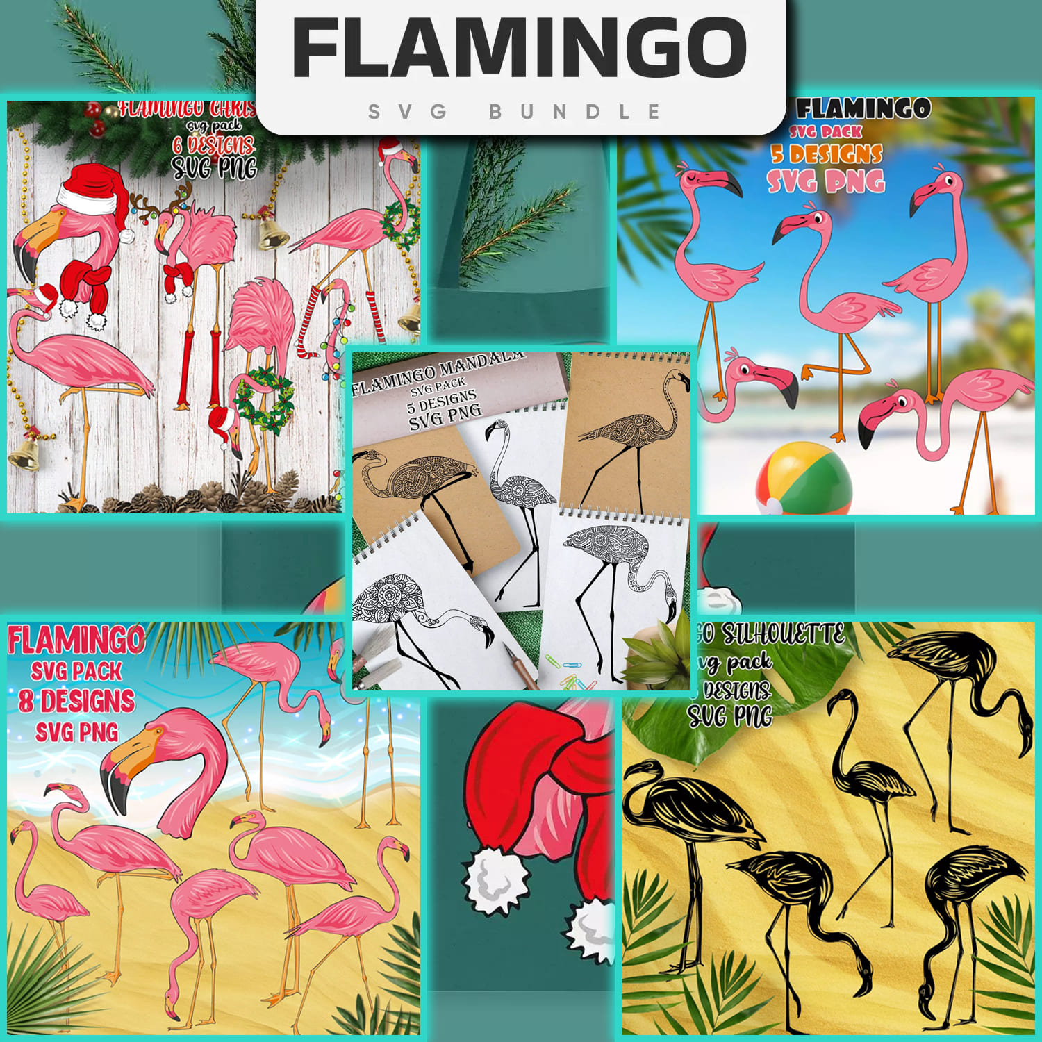The flamingo svg bundle includes flamingos.