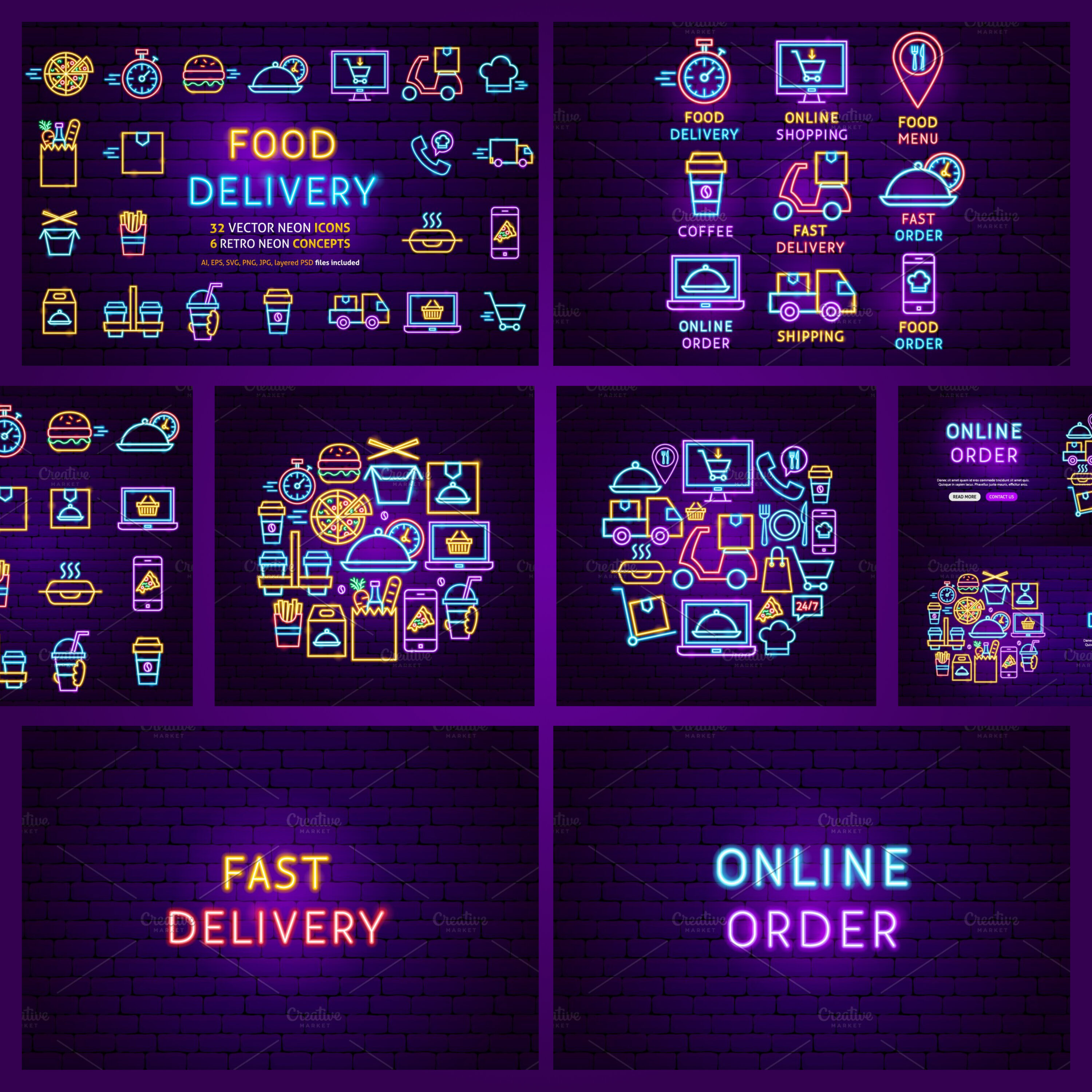 Food delivery neon image preview.