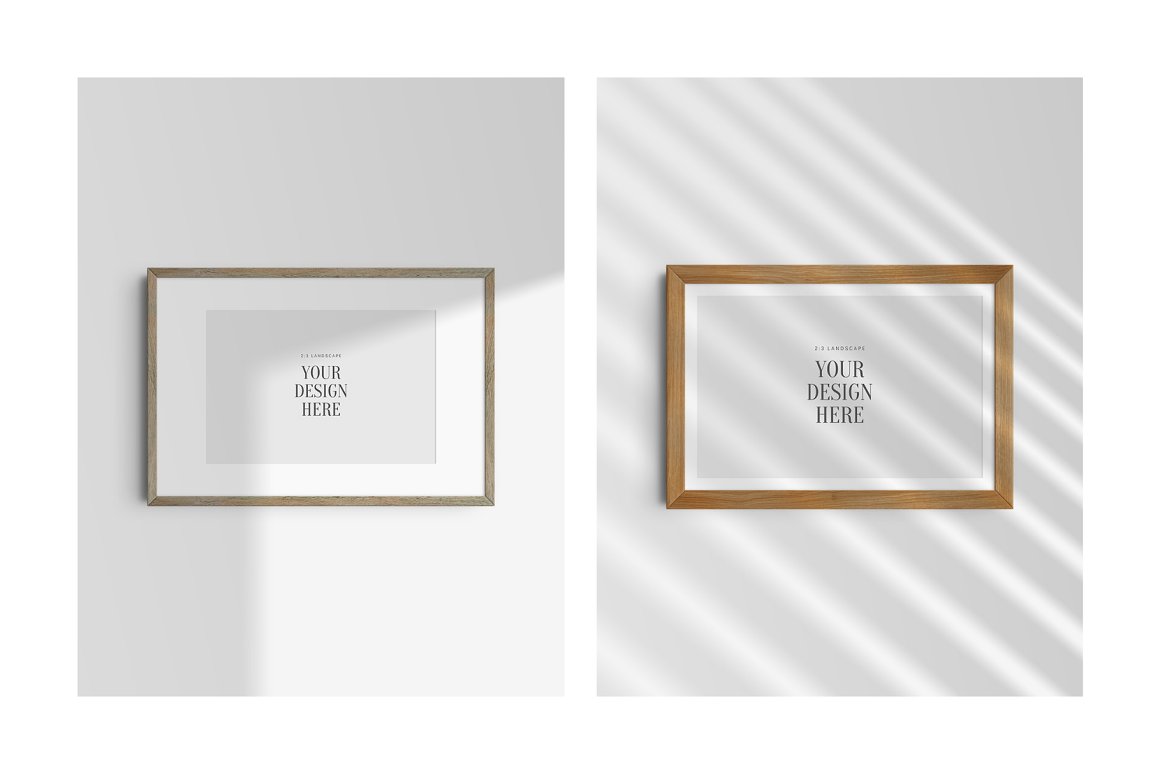 White Landscape Frame with Wooden Borders Stock Photo