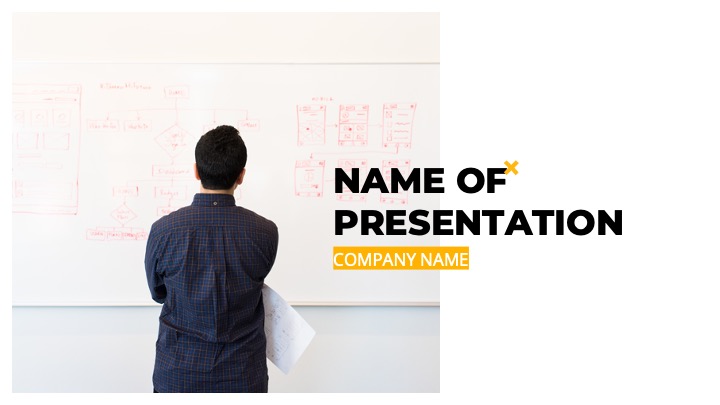 The name presentation on a white background with a man with his back turned.
