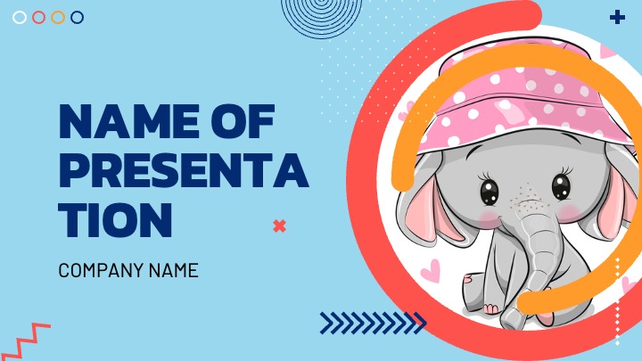 Baby elephant with the name of the presentation.
