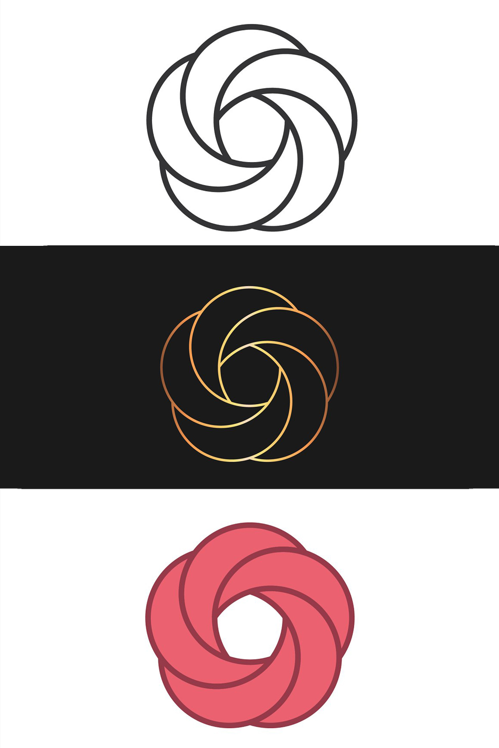 Geometric rose logo.