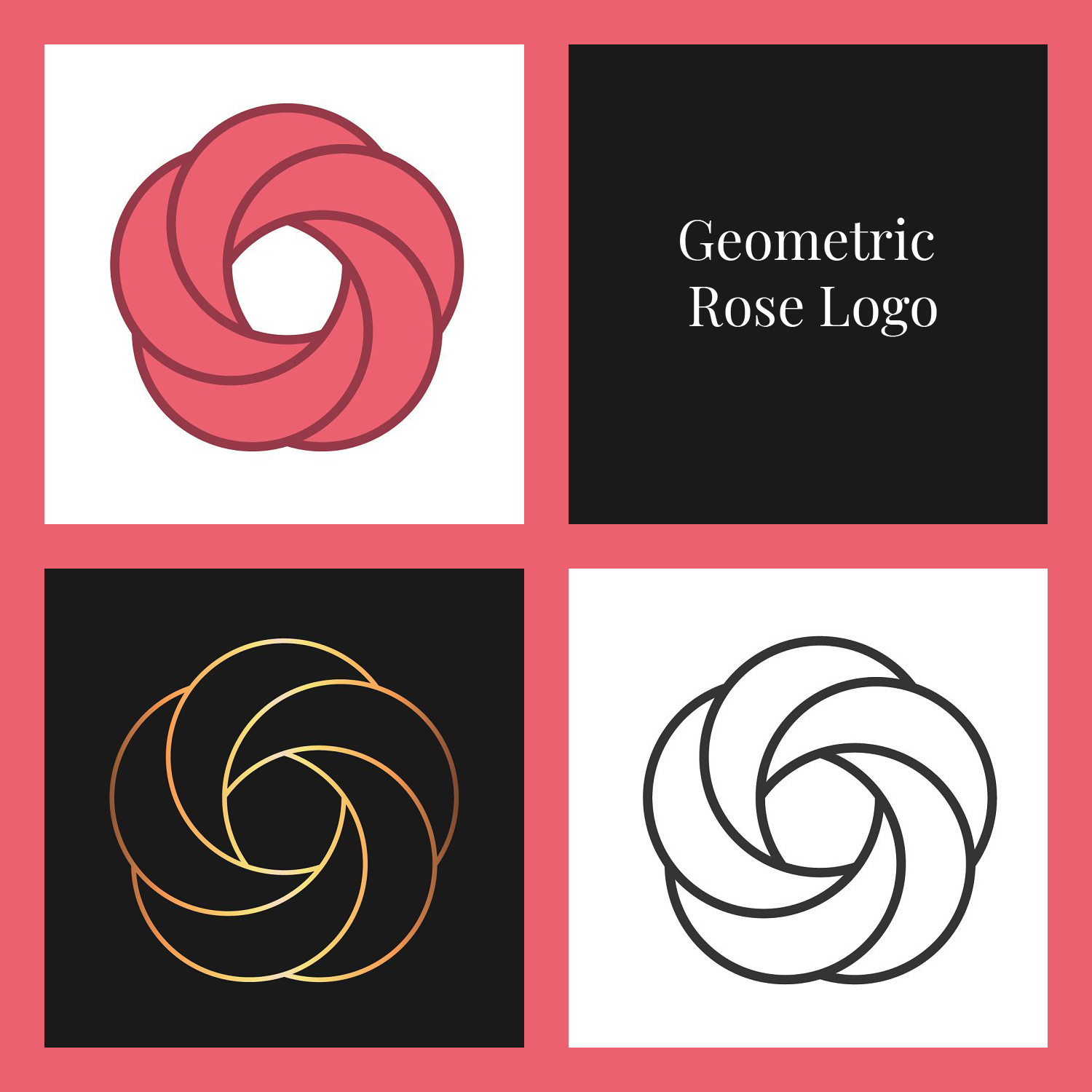 Prints of geometric rose logo.