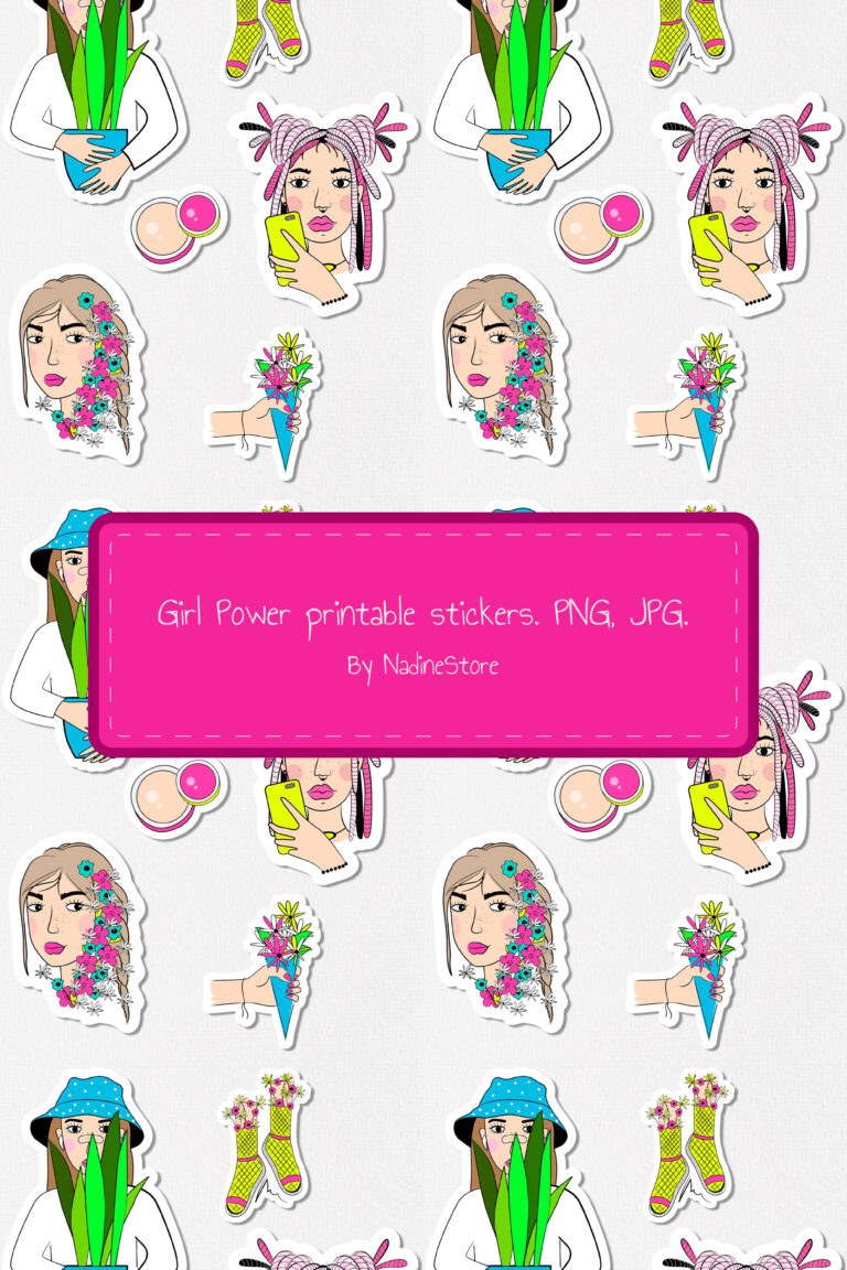 Girl Power Printable Stickers. PNG, JPG. – MasterBundles