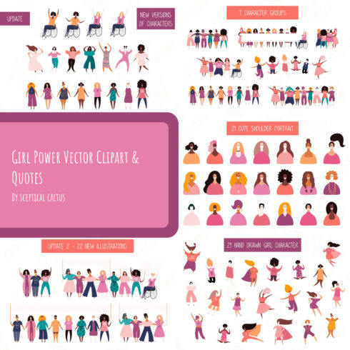Girl power vector clipart quotes preview.
