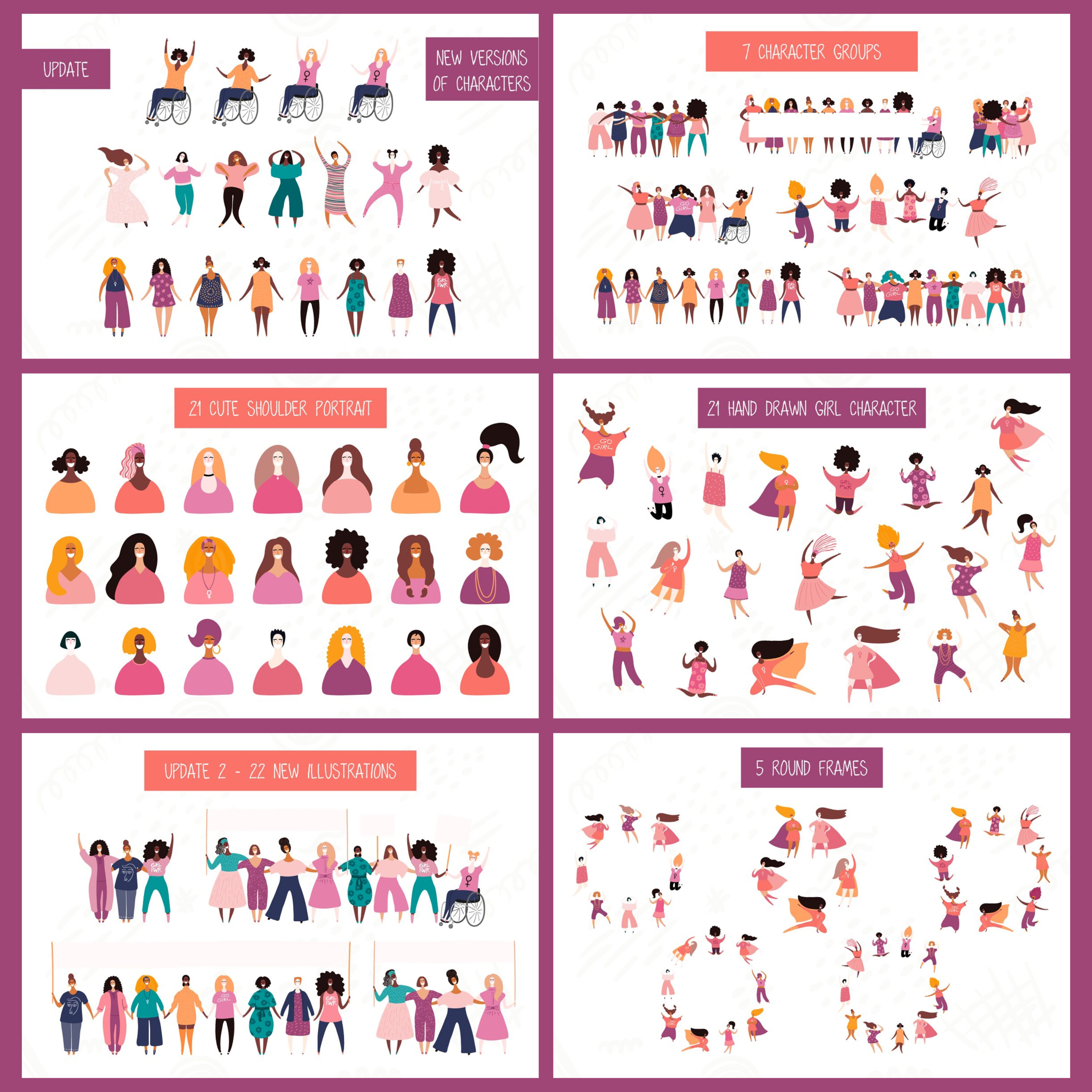Prints of girl power vector clipart quotes.