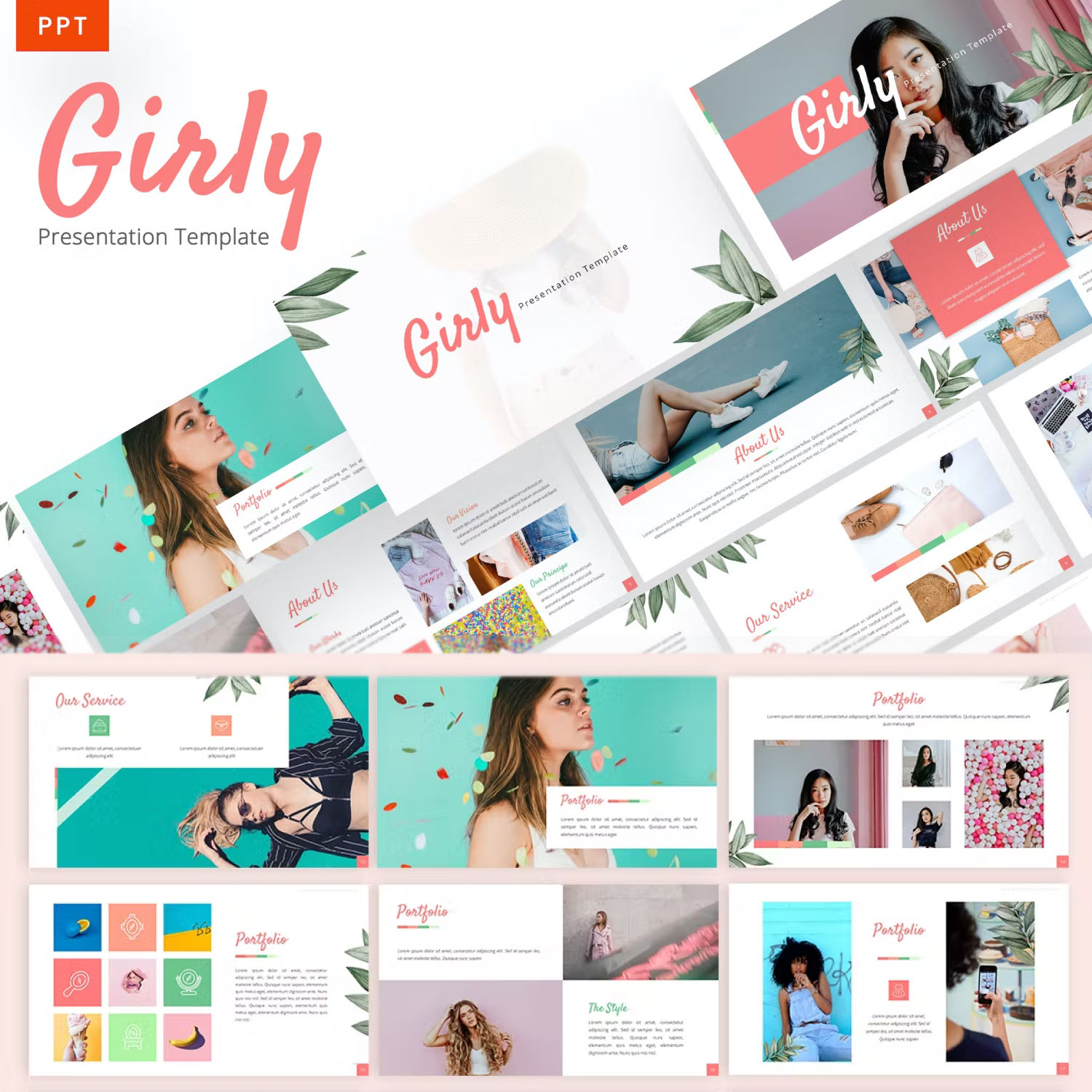 Girly beautiful powerpoint template preview.