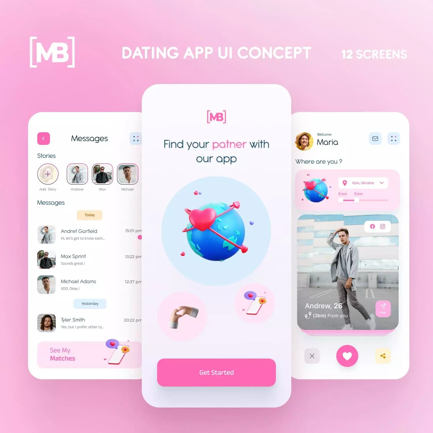 Girly Dating App UI Design Templates Preview 2.