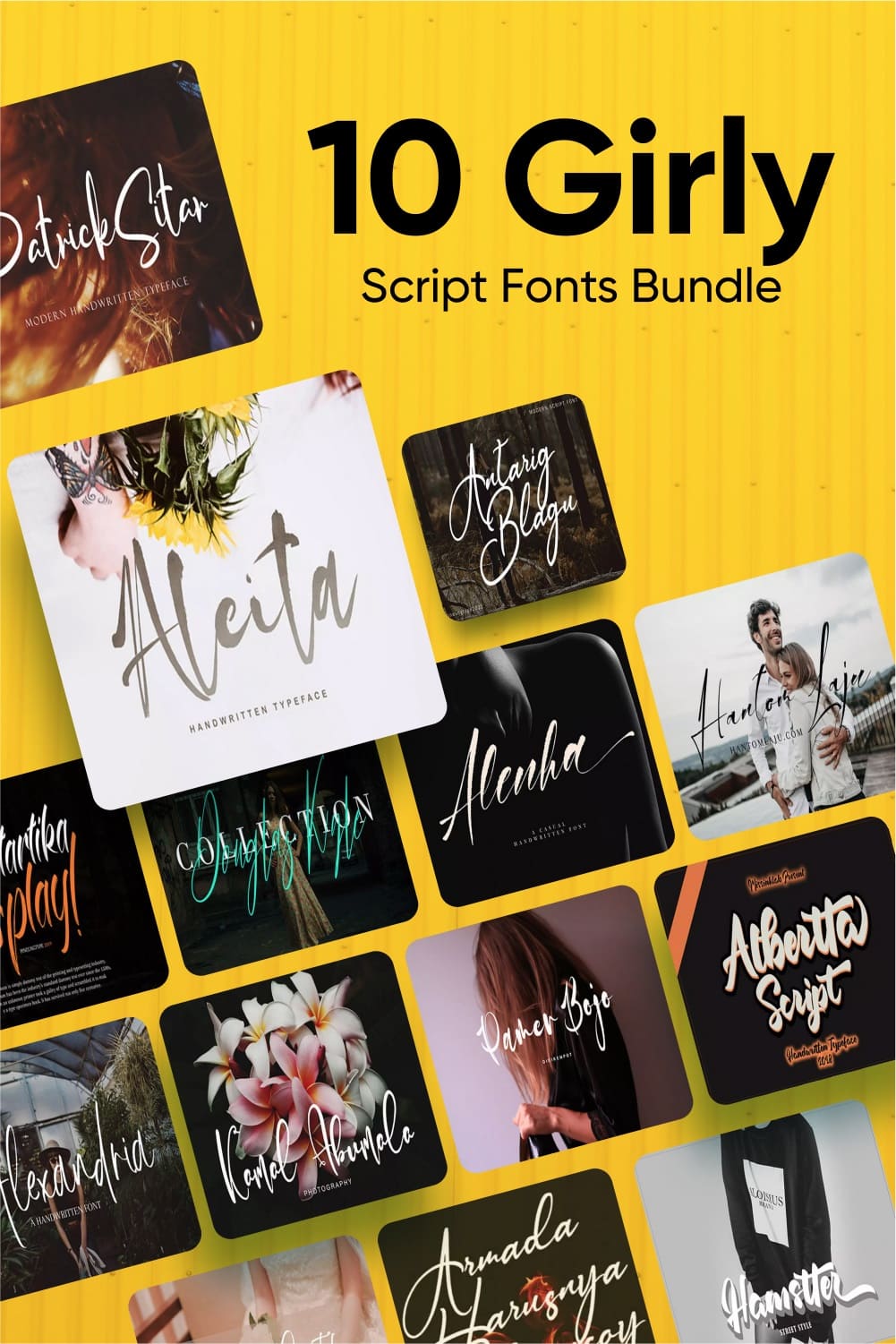 Girly script fonts bundle Pinterest preview by MasterBundles.