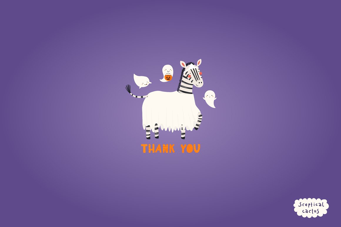 Thank you with a drawing of a zebra on a blue background.