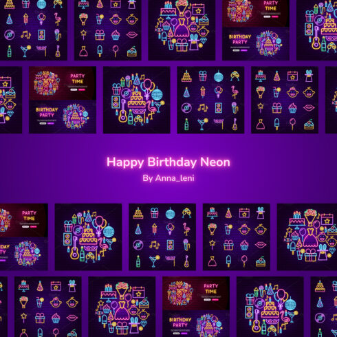 Happy birthday neon image preview.