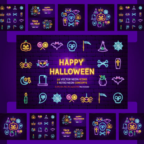 Happy Halloween Neon Icons – MasterBundles