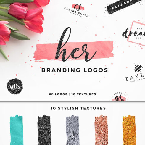 Prints of her branding logos.