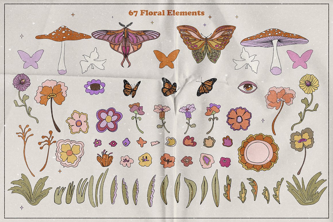Images of plant flowers and butterflies.
