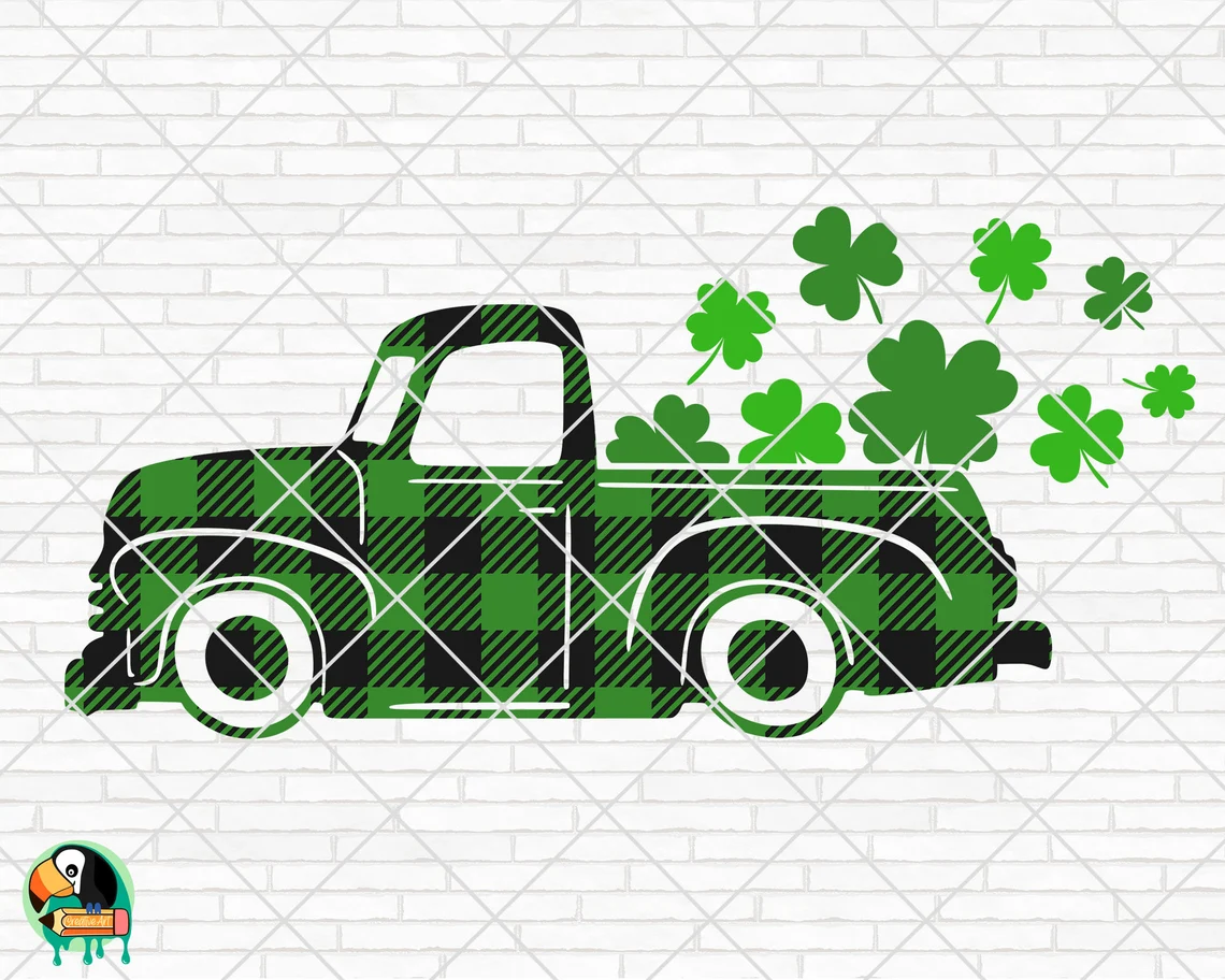 A green pickup with a clover.