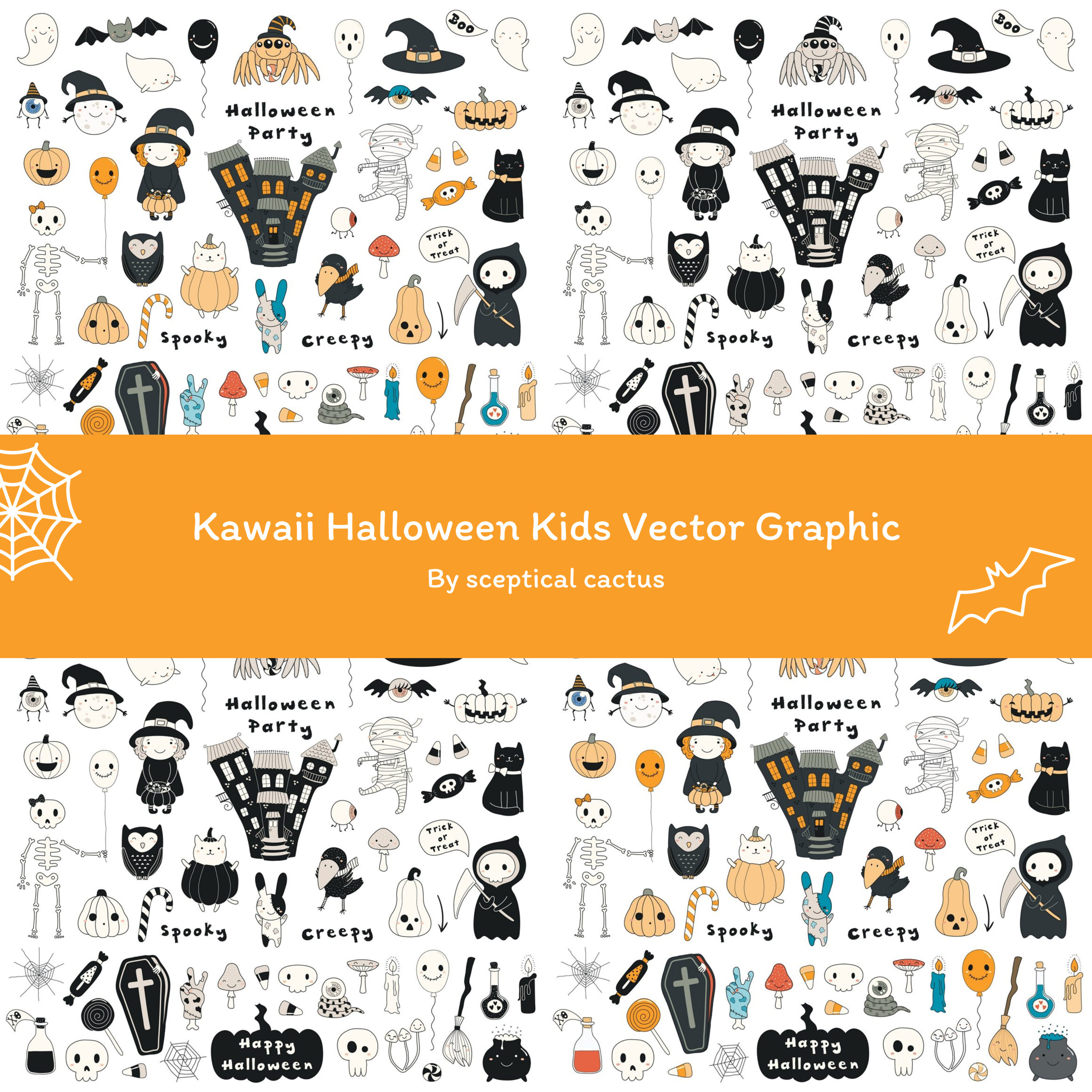 Prints of kawaii halloween kids vector graphic.