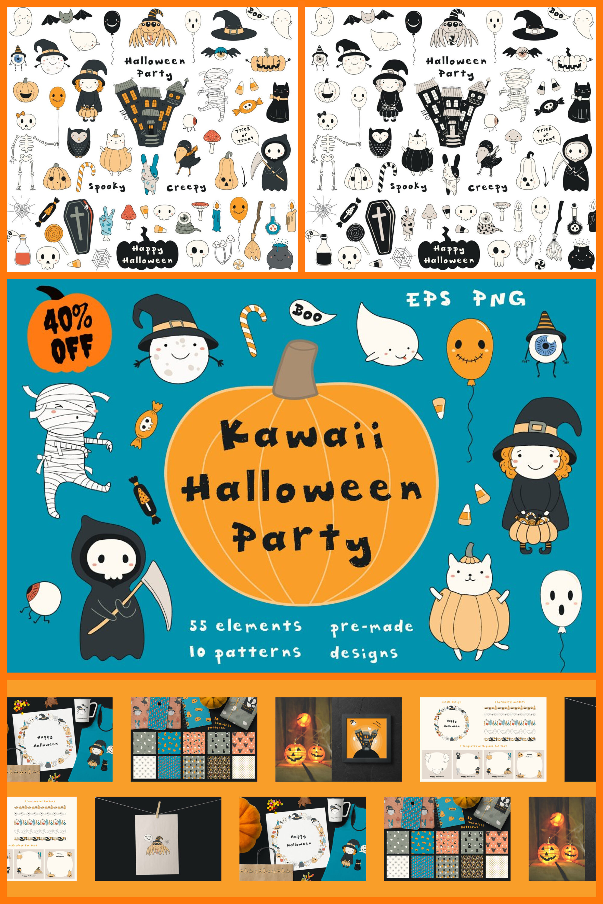 Kawaii halloween kids vector graphic of pinterest.