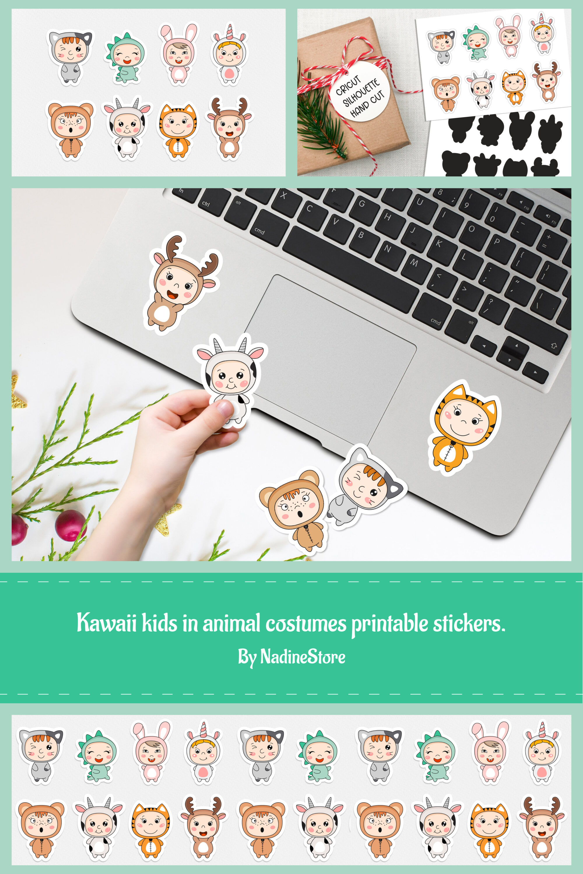 Kawaii kids in animal costumes printable stickers of pinterest.