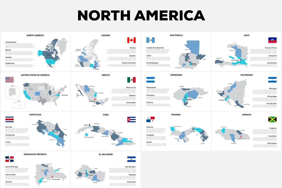 keynote maps infographics, north america slides.