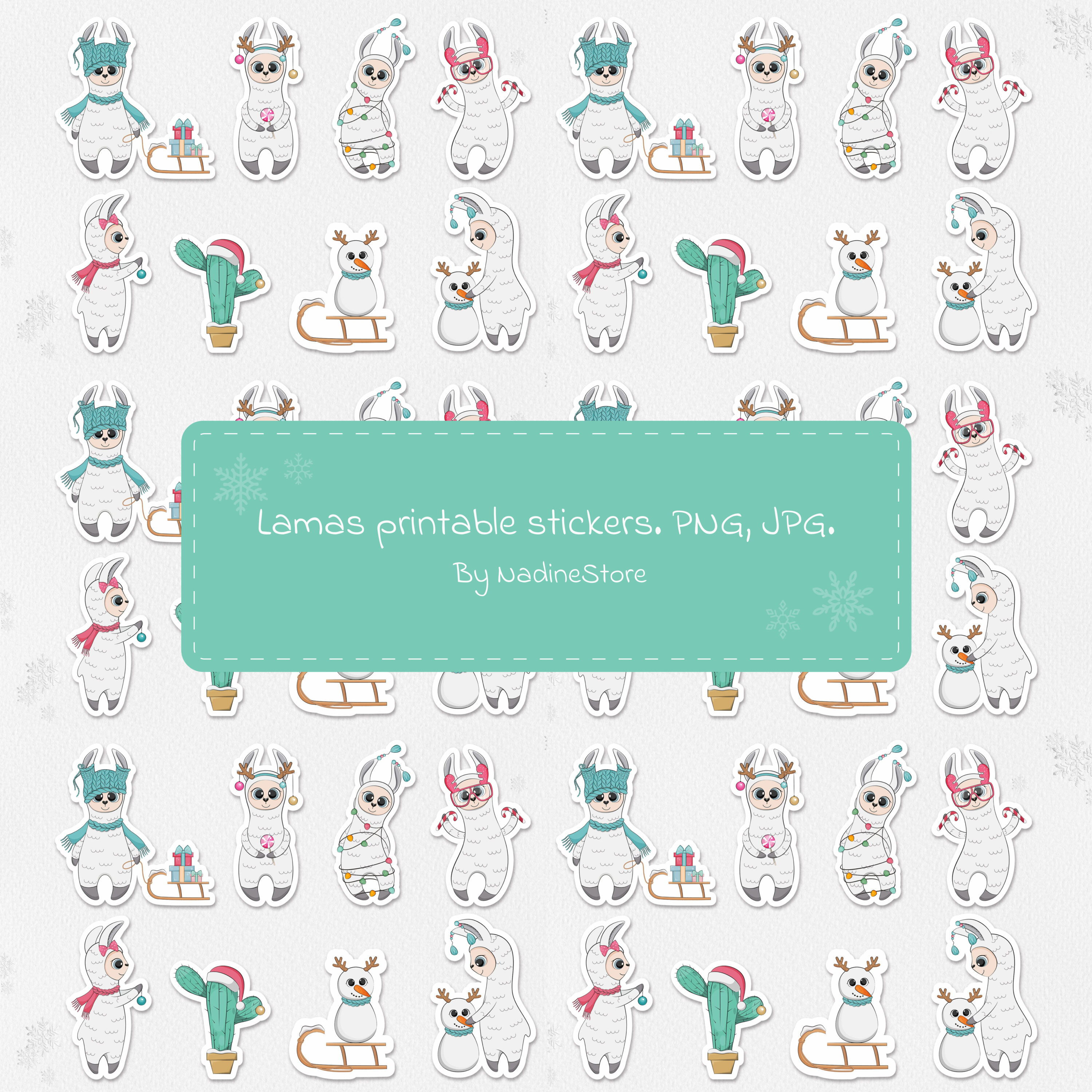 Lamas printable stickers preview.