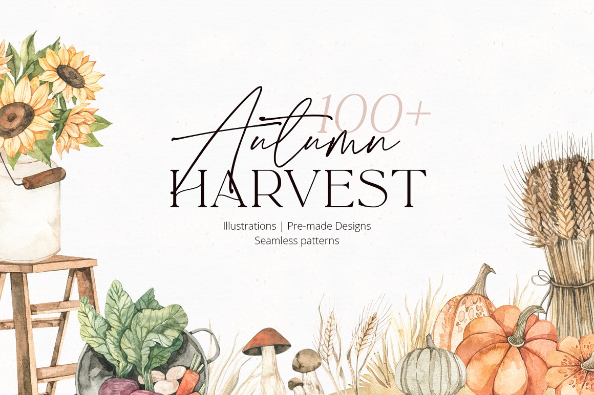 Autumn food set logo.