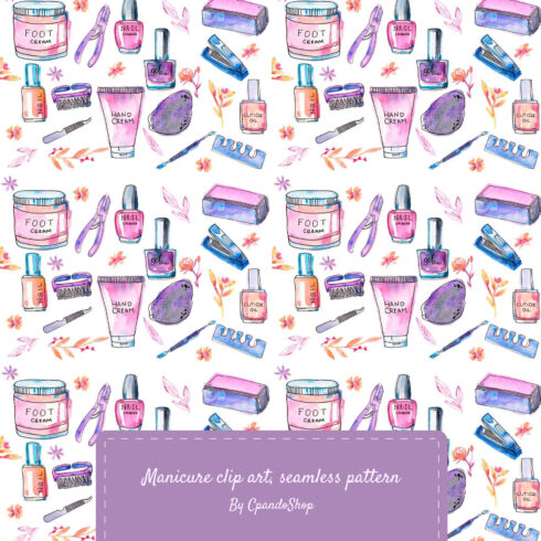Preview manicure clip art seamless pattern.