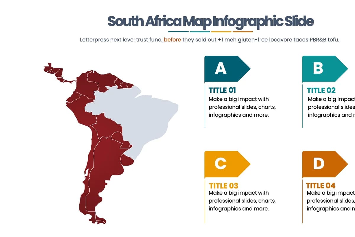 maps powerpoint infographics, south africa map infographics slide.