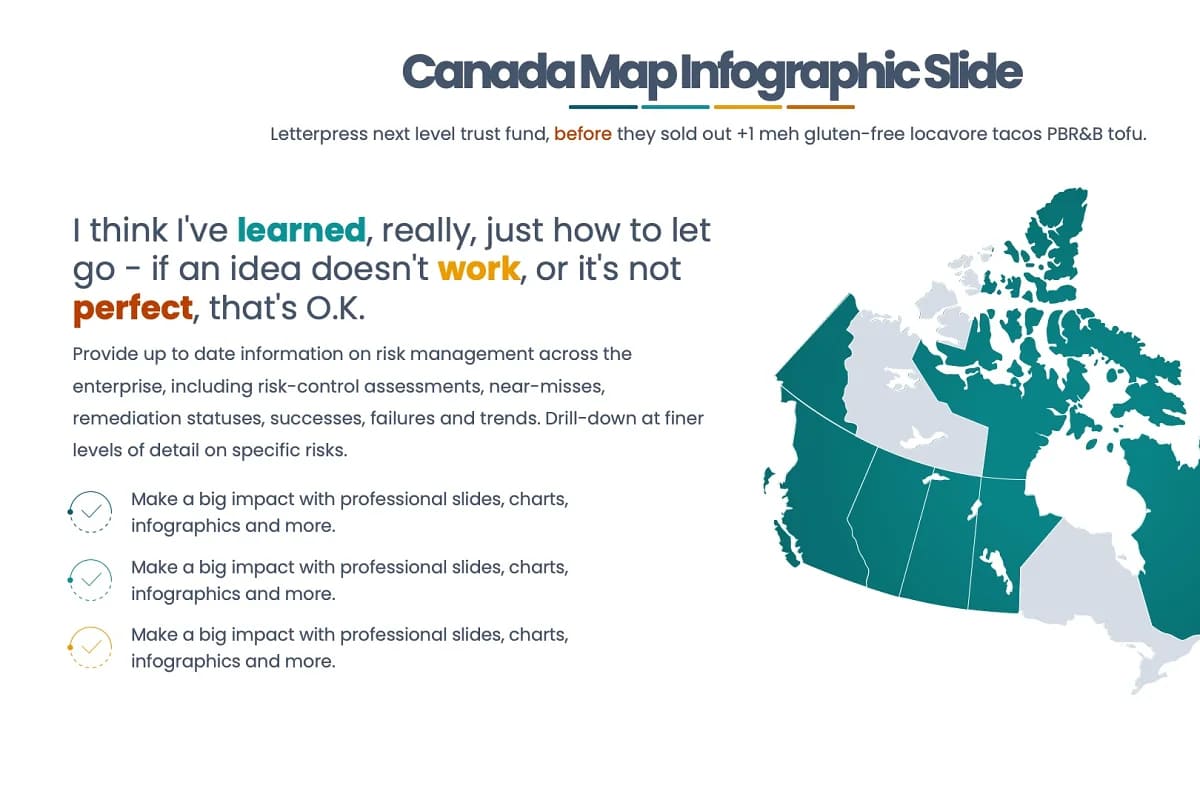 maps powerpoint infographics, canada map infographics slide.