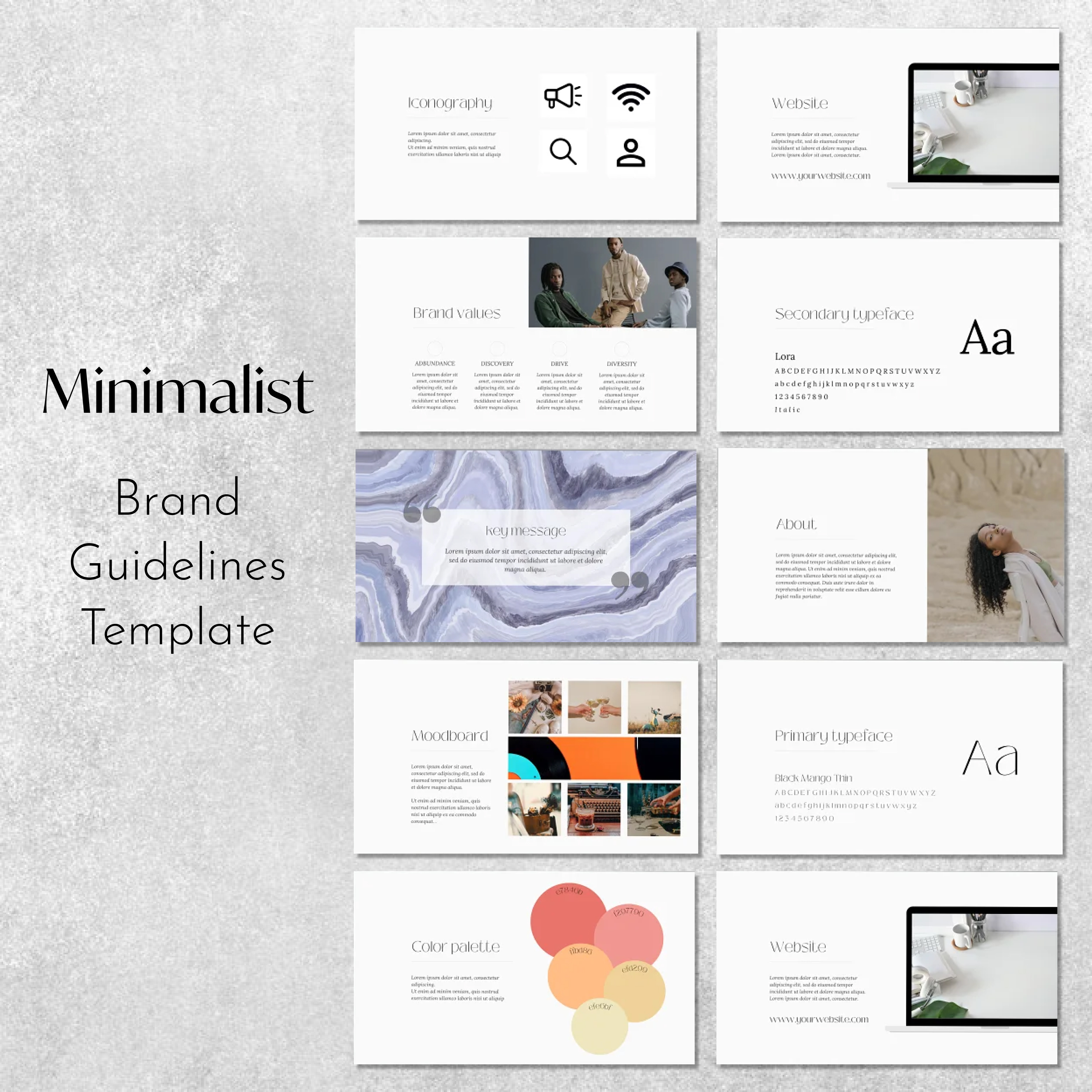 Prints of minimalist brand guidelines template.