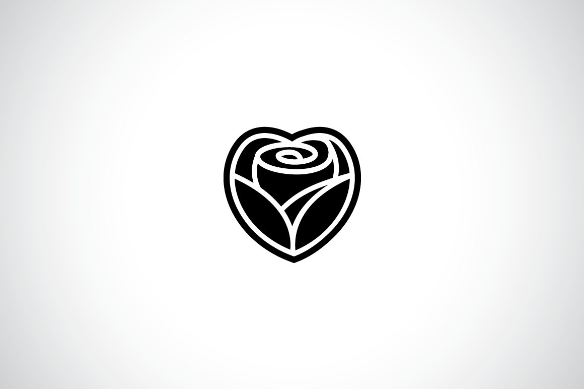 Black rose heart logo on a white background.