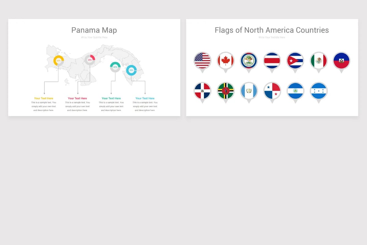 north america maps powerpoint, panama map, flags of north america.