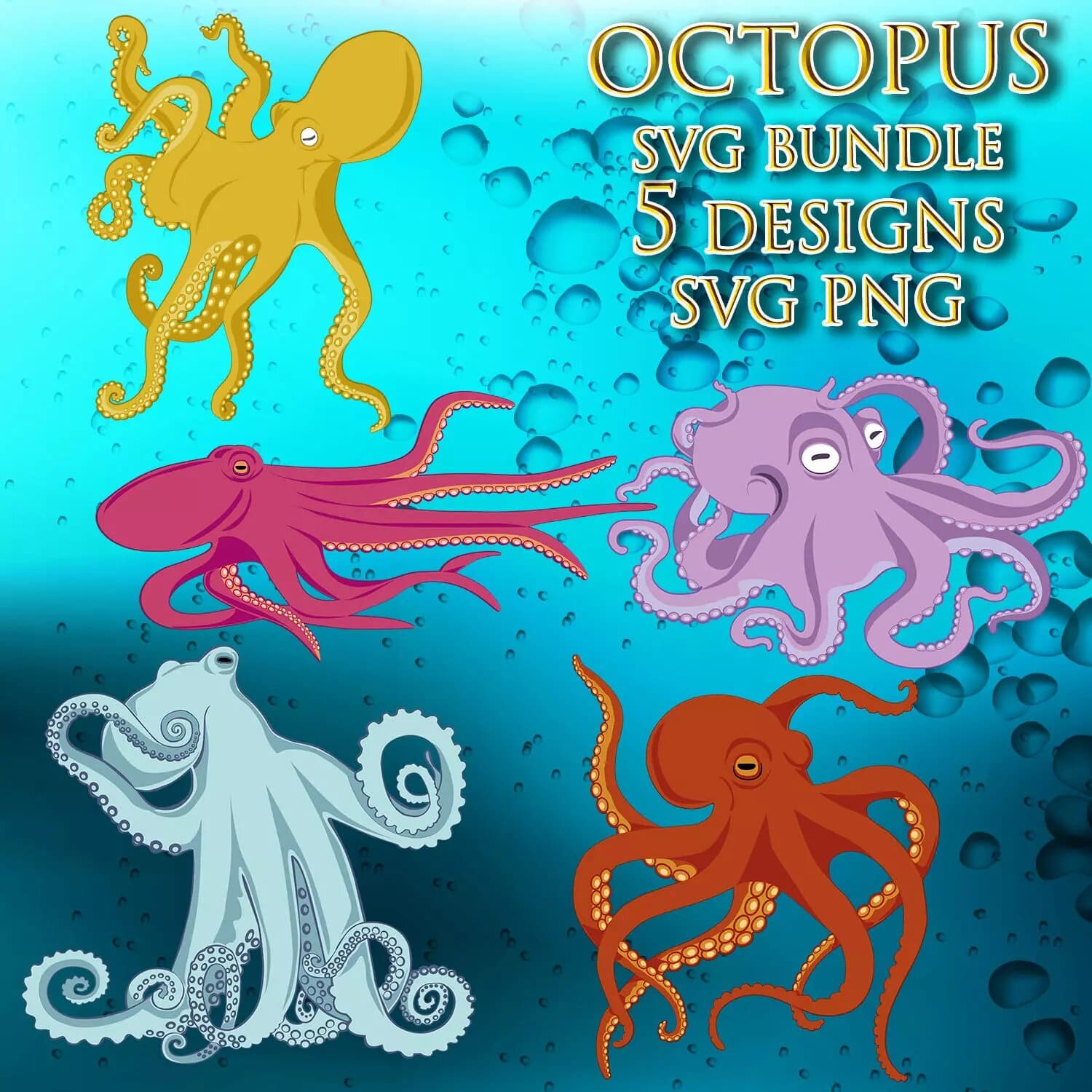 Octopus svg bundle 5 designs svg file.