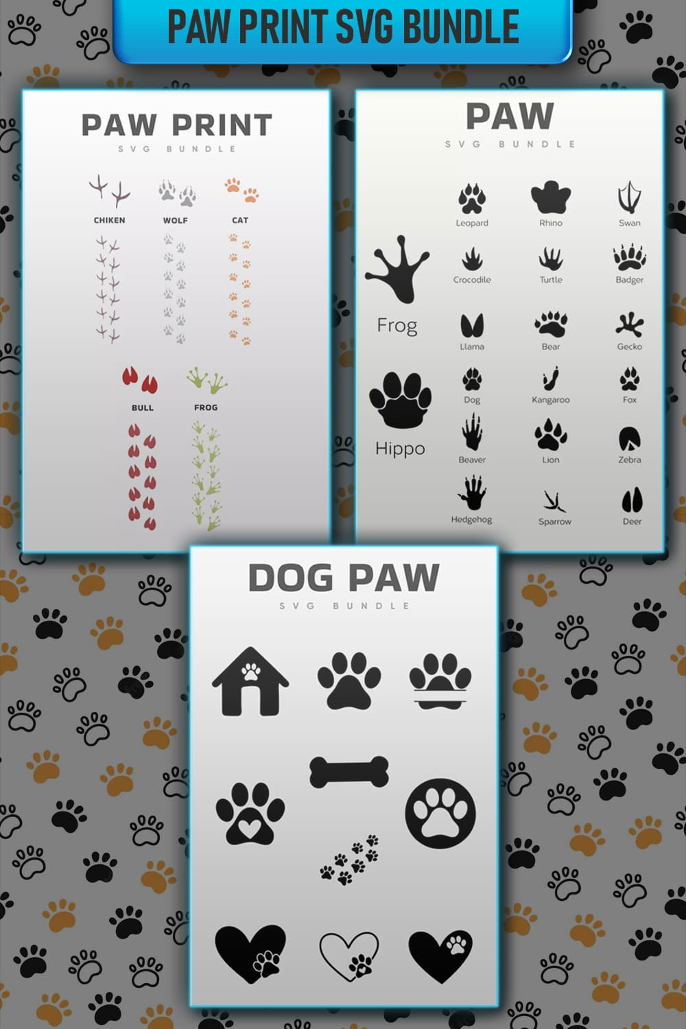 Dog paw print and paw print bundle.