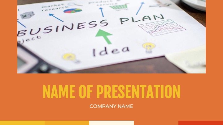 The name of the presentation with the inscriptions of the business plan.