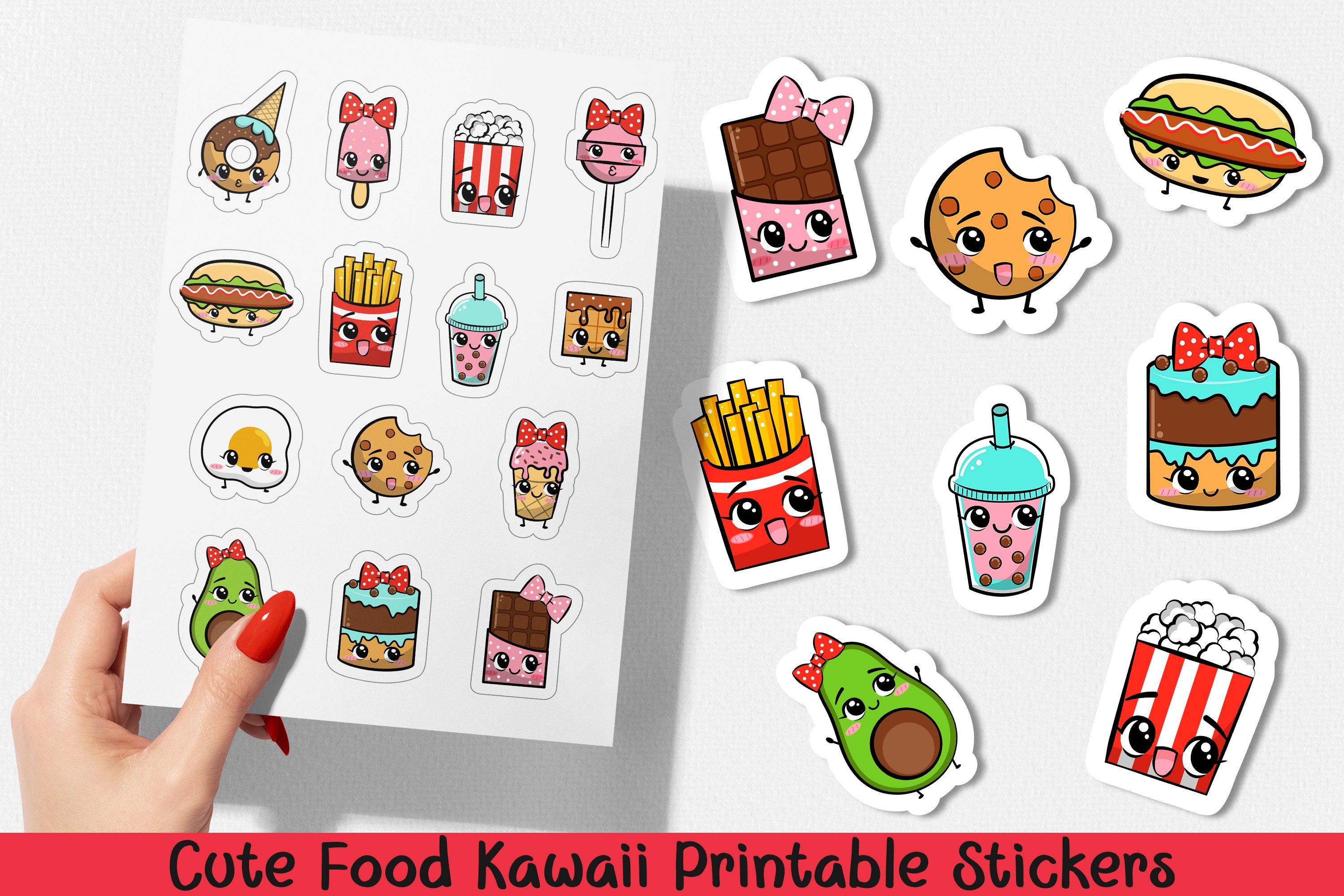 Cute Food Kawaii Printable Stickers. PNG, JPG. – MasterBundles
