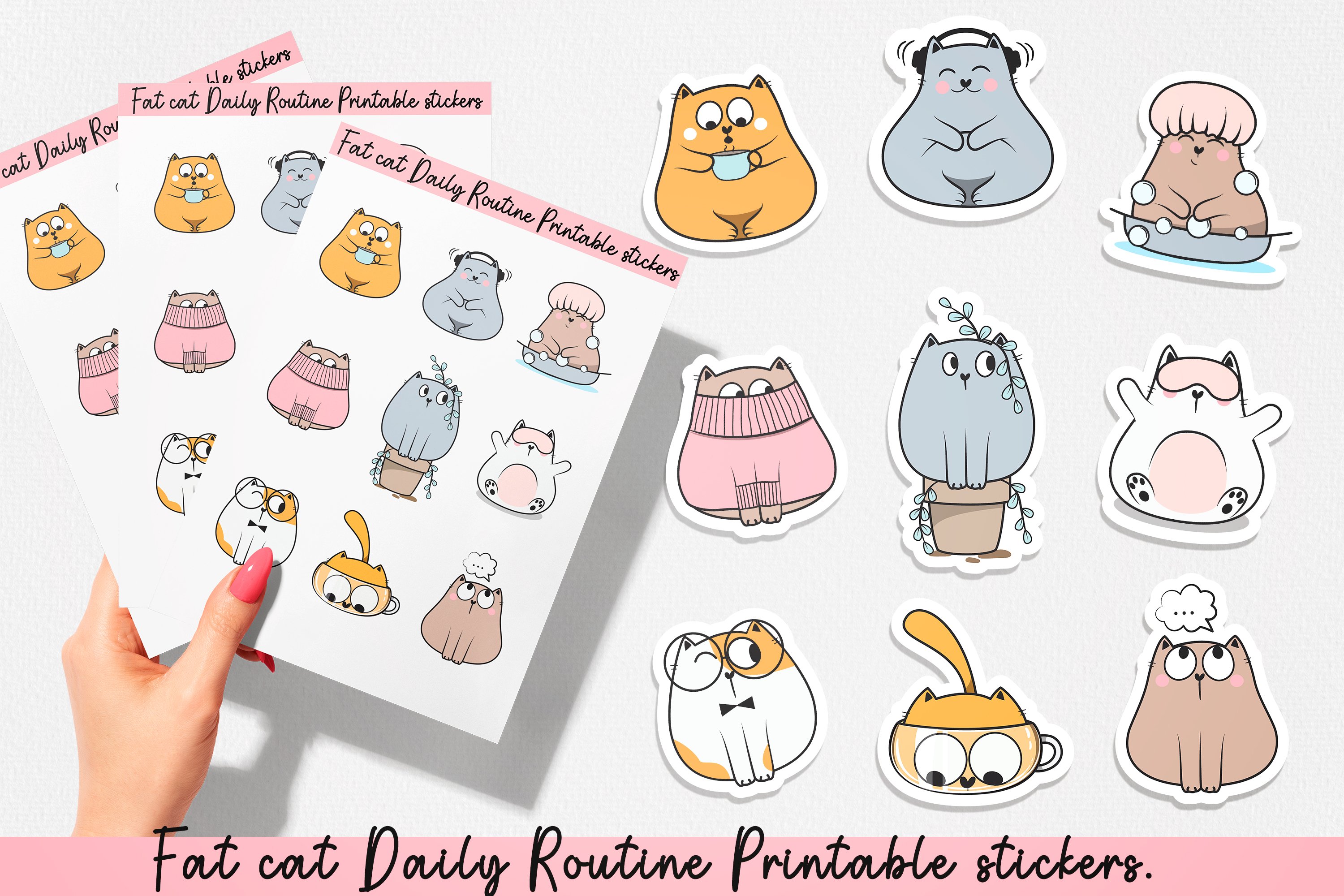 Beautiful stickers of different colors with thick cats.